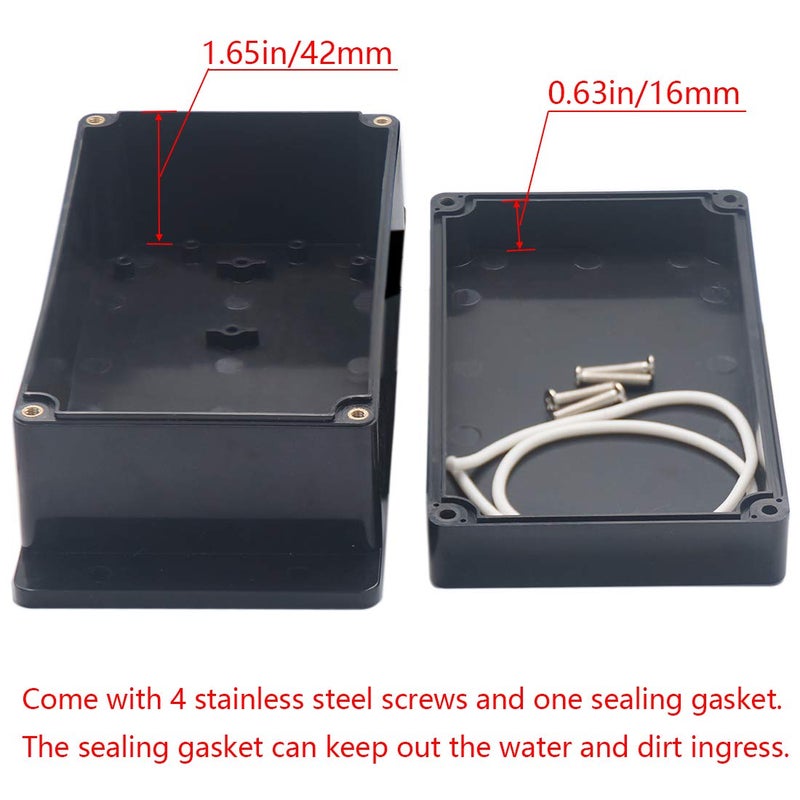 Raculety 2 Pack Project Box IP65 Waterproof Junction Box ABS Plastic Black Electrical Boxes DIY Electronic Project Case Power Enclosure with Fixed Ear 6.22 x3.54 x2.36 inch(158x90x60mm) - Image 4